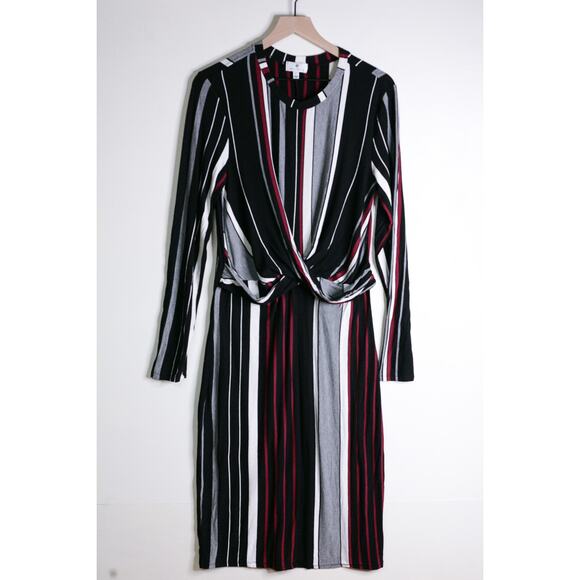Socialite Verticle Striped Stretchy Midi Knit Dress XL - Picture 4 of 9